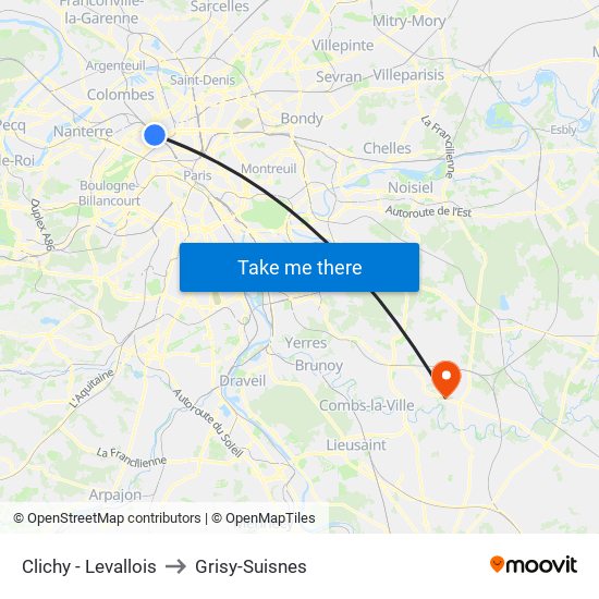 Clichy - Levallois to Grisy-Suisnes map