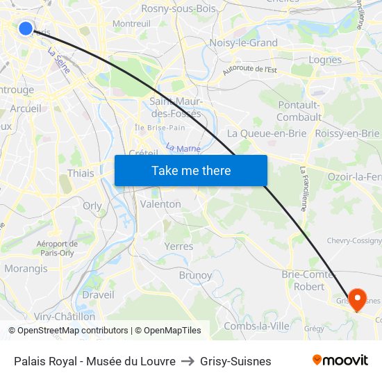 Palais Royal - Musée du Louvre to Grisy-Suisnes map