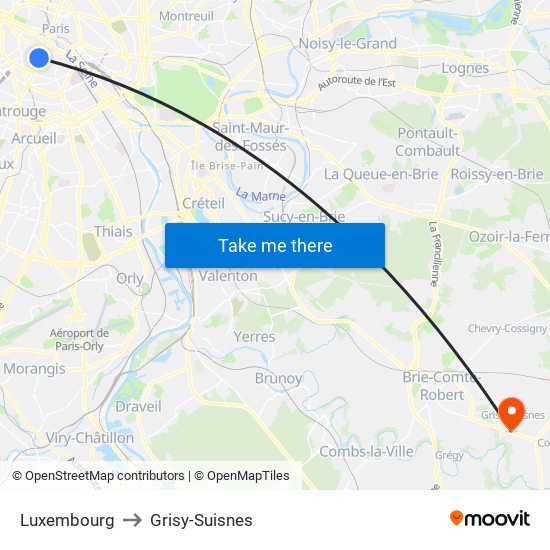 Luxembourg to Grisy-Suisnes map