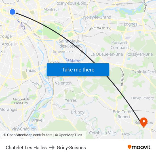 Châtelet Les Halles to Grisy-Suisnes map