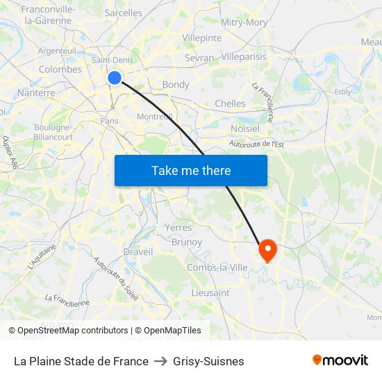 La Plaine Stade de France to Grisy-Suisnes map