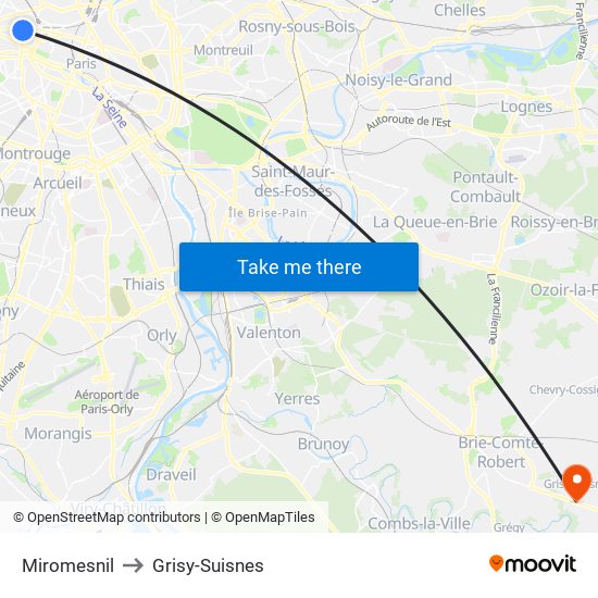 Miromesnil to Grisy-Suisnes map