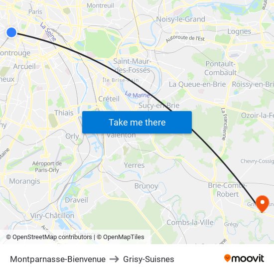 Montparnasse-Bienvenue to Grisy-Suisnes map