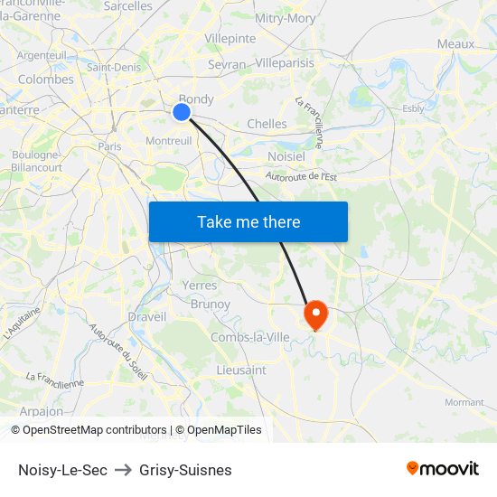 Noisy-Le-Sec to Grisy-Suisnes map