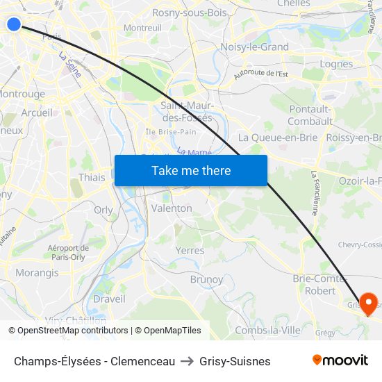 Champs-Élysées - Clemenceau to Grisy-Suisnes map