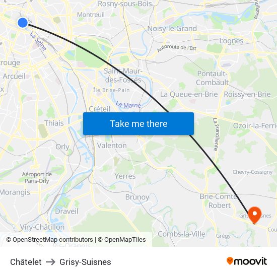 Châtelet to Grisy-Suisnes map