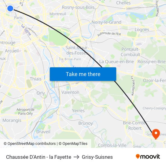 Chaussée D'Antin - la Fayette to Grisy-Suisnes map