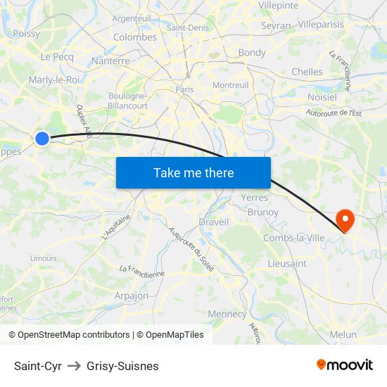 Saint-Cyr to Grisy-Suisnes map