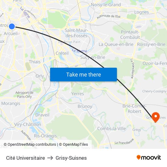 Cité Universitaire to Grisy-Suisnes map