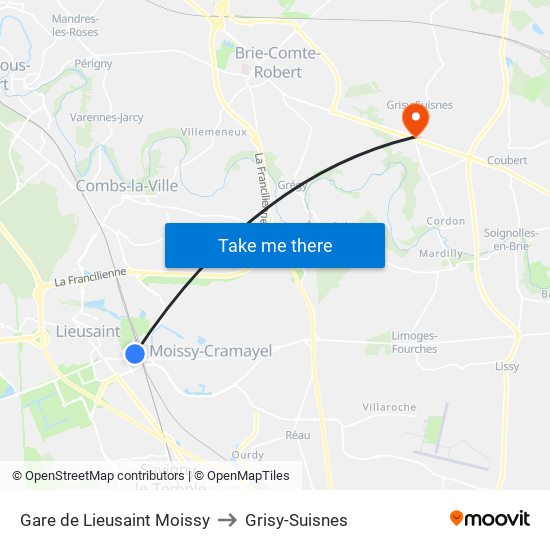 Gare de Lieusaint Moissy to Grisy-Suisnes map