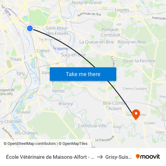 École Vétérinaire de Maisons-Alfort - Métro to Grisy-Suisnes map