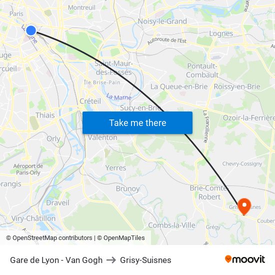 Gare de Lyon - Van Gogh to Grisy-Suisnes map