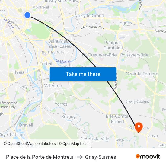 Place de la Porte de Montreuil to Grisy-Suisnes map