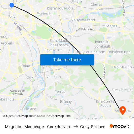 Magenta - Maubeuge - Gare du Nord to Grisy-Suisnes map