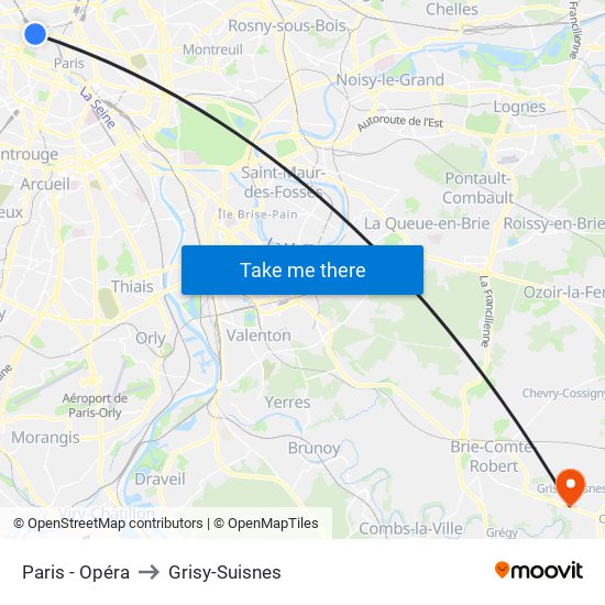 Paris - Opéra to Grisy-Suisnes map