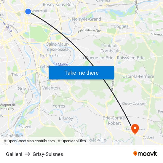 Gallieni to Grisy-Suisnes map