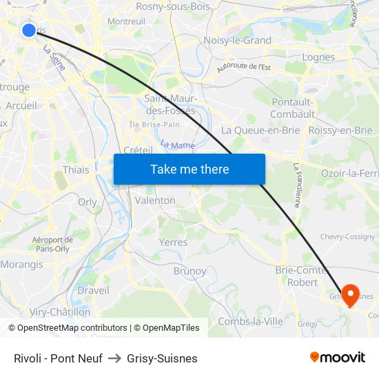 Rivoli - Pont Neuf to Grisy-Suisnes map