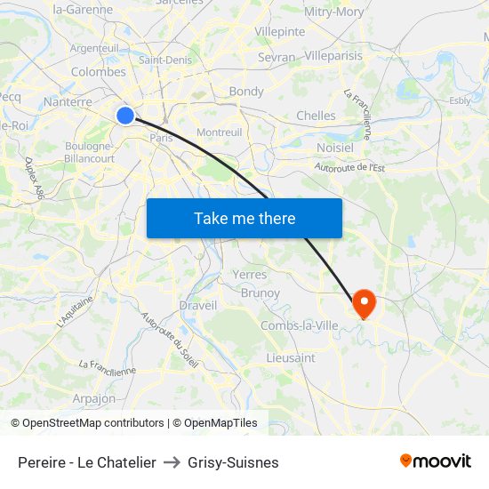 Pereire - Le Chatelier to Grisy-Suisnes map