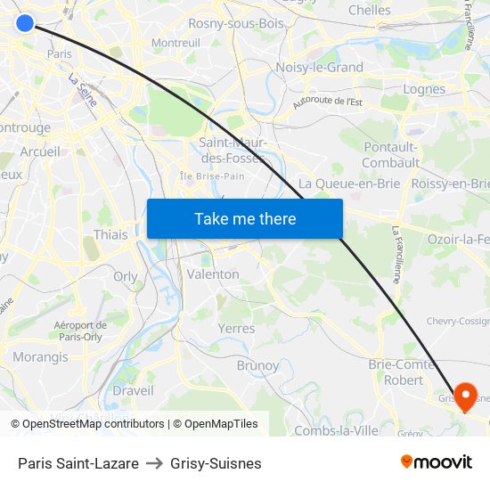 Paris Saint-Lazare to Grisy-Suisnes map