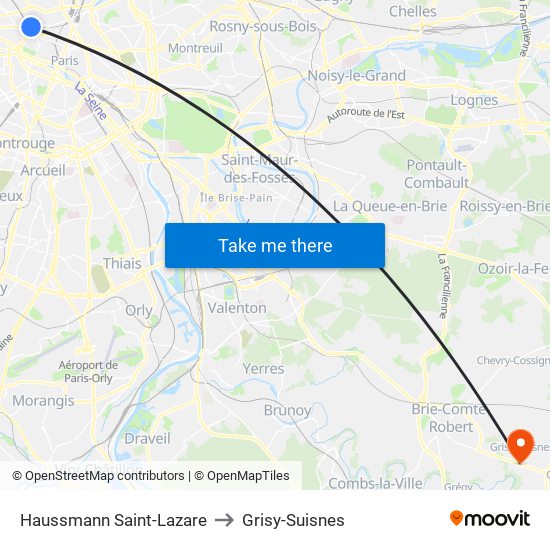 Haussmann Saint-Lazare to Grisy-Suisnes map