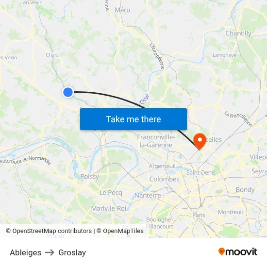 Ableiges to Groslay map