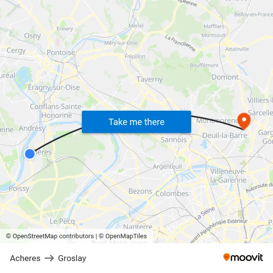 Acheres to Groslay map