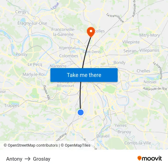 Antony to Groslay map