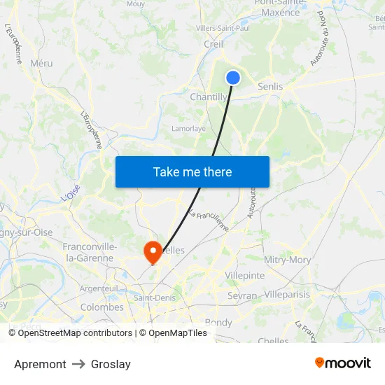 Apremont to Groslay map