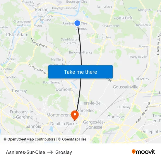 Asnieres-Sur-Oise to Groslay map