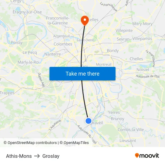 Athis-Mons to Groslay map