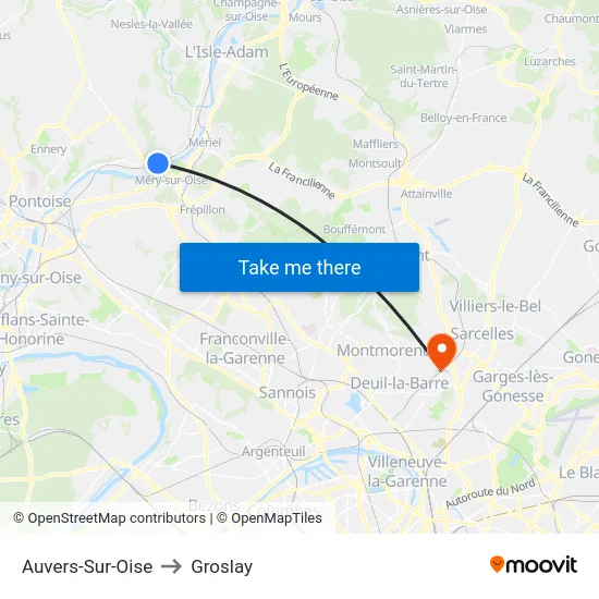 Auvers-Sur-Oise to Groslay map