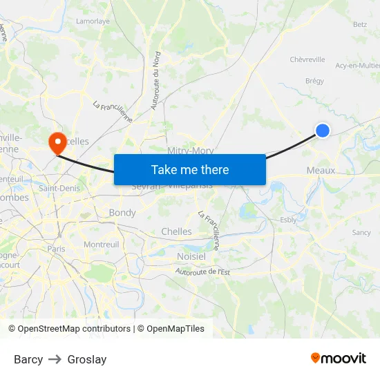 Barcy to Groslay map