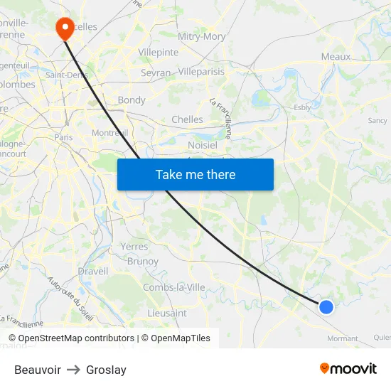 Beauvoir to Groslay map