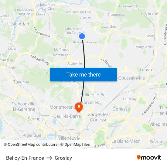 Belloy-En-France to Groslay map