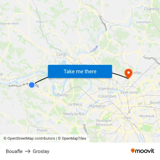 Bouafle to Groslay map