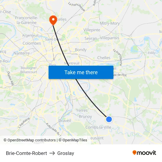 Brie-Comte-Robert to Groslay map