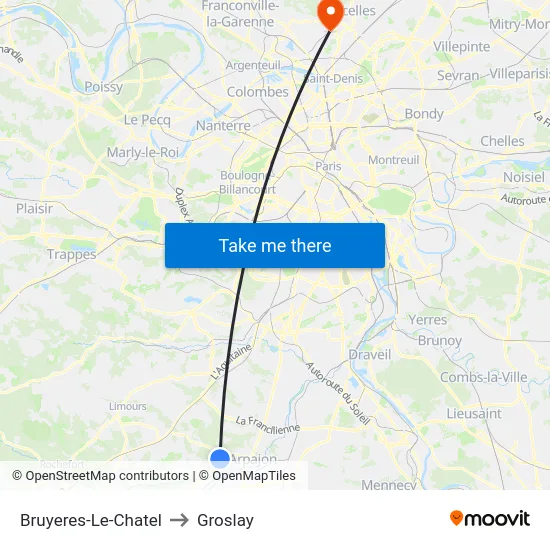 Bruyeres-Le-Chatel to Groslay map