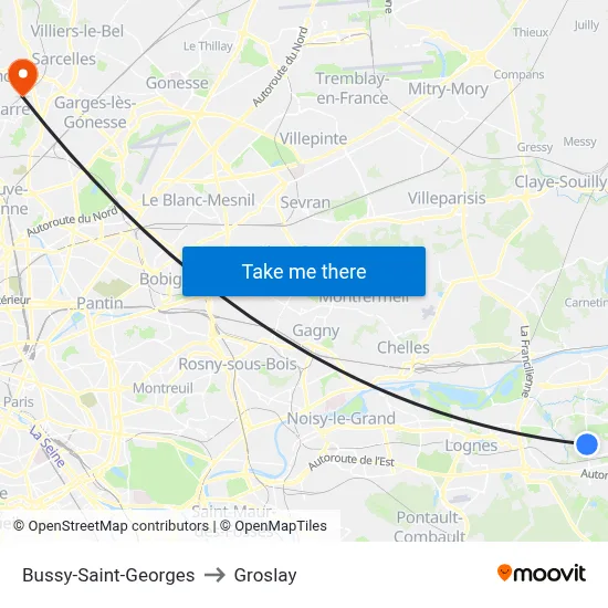 Bussy-Saint-Georges to Groslay map