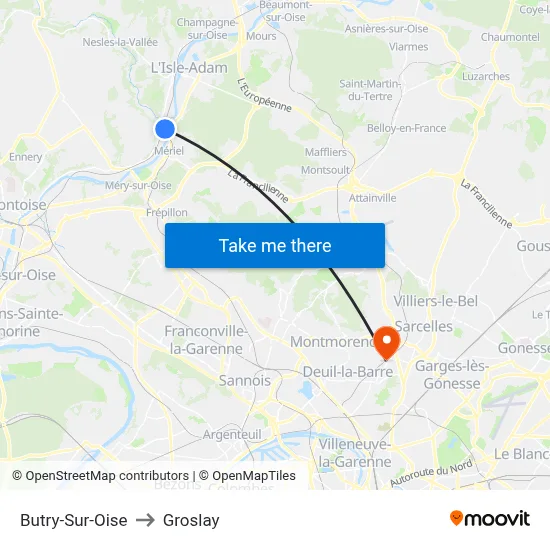 Butry-Sur-Oise to Groslay map