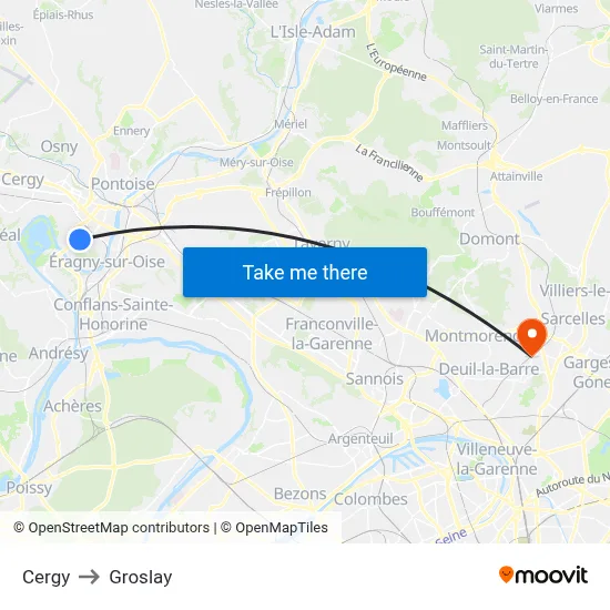 Cergy to Groslay map