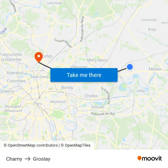 Charny to Groslay map