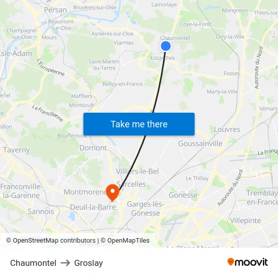 Chaumontel to Groslay map