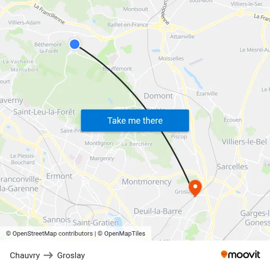 Chauvry to Groslay map