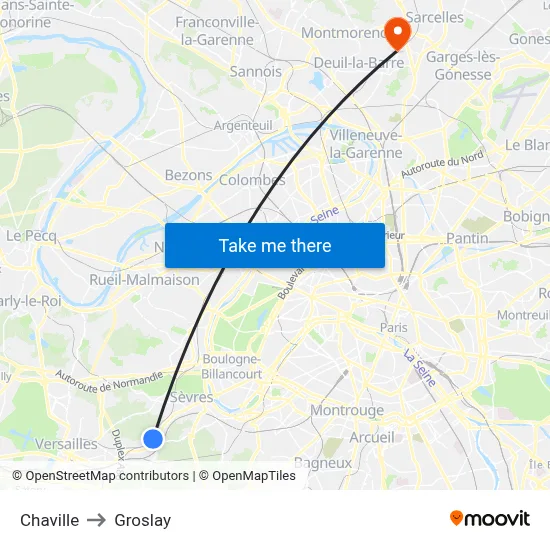 Chaville to Groslay map