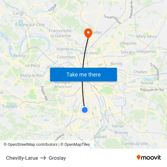 Chevilly-Larue to Groslay map