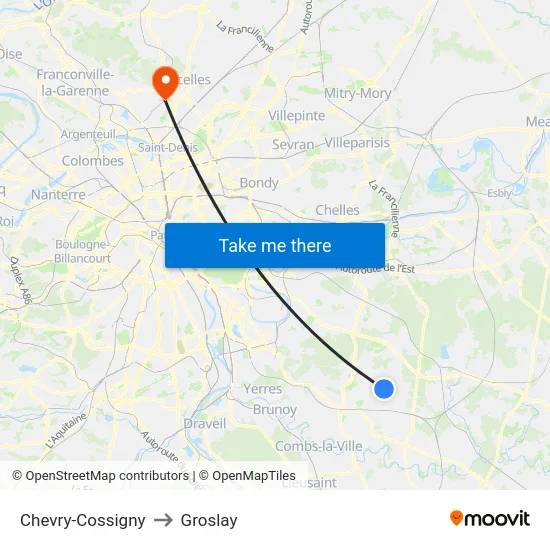 Chevry-Cossigny to Groslay map