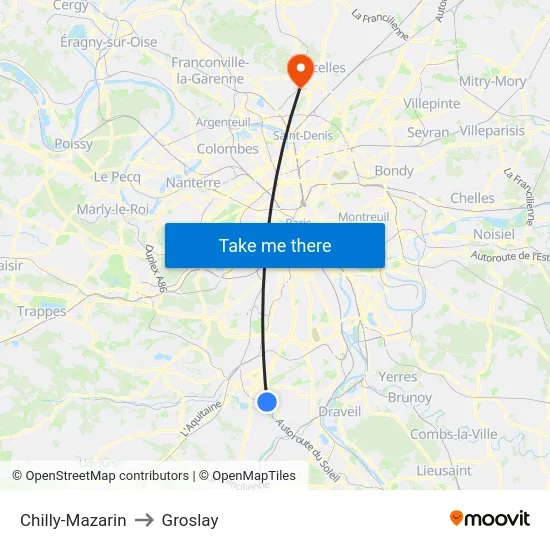 Chilly-Mazarin to Groslay map