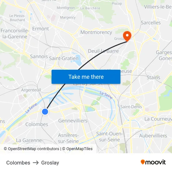 Colombes to Groslay map