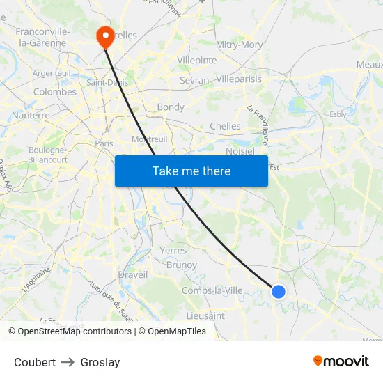 Coubert to Groslay map