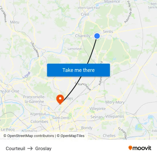 Courteuil to Groslay map